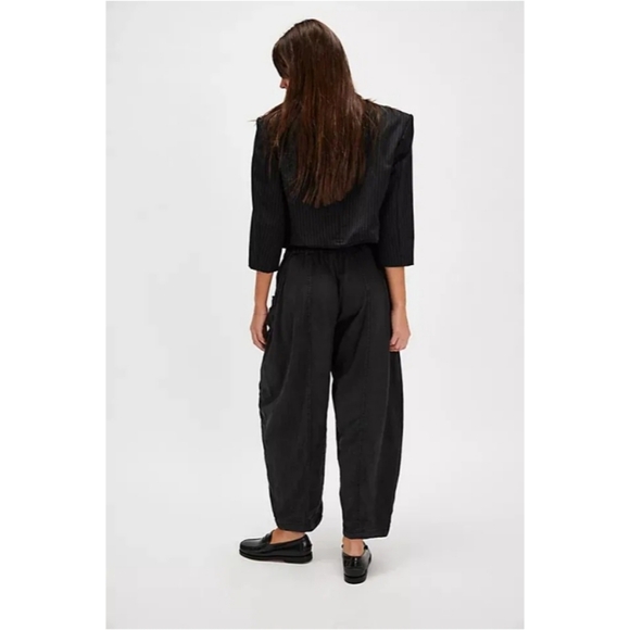 Free People High Road Washed Pull-On Linen Barrel Trousers - Picture 7 of 8